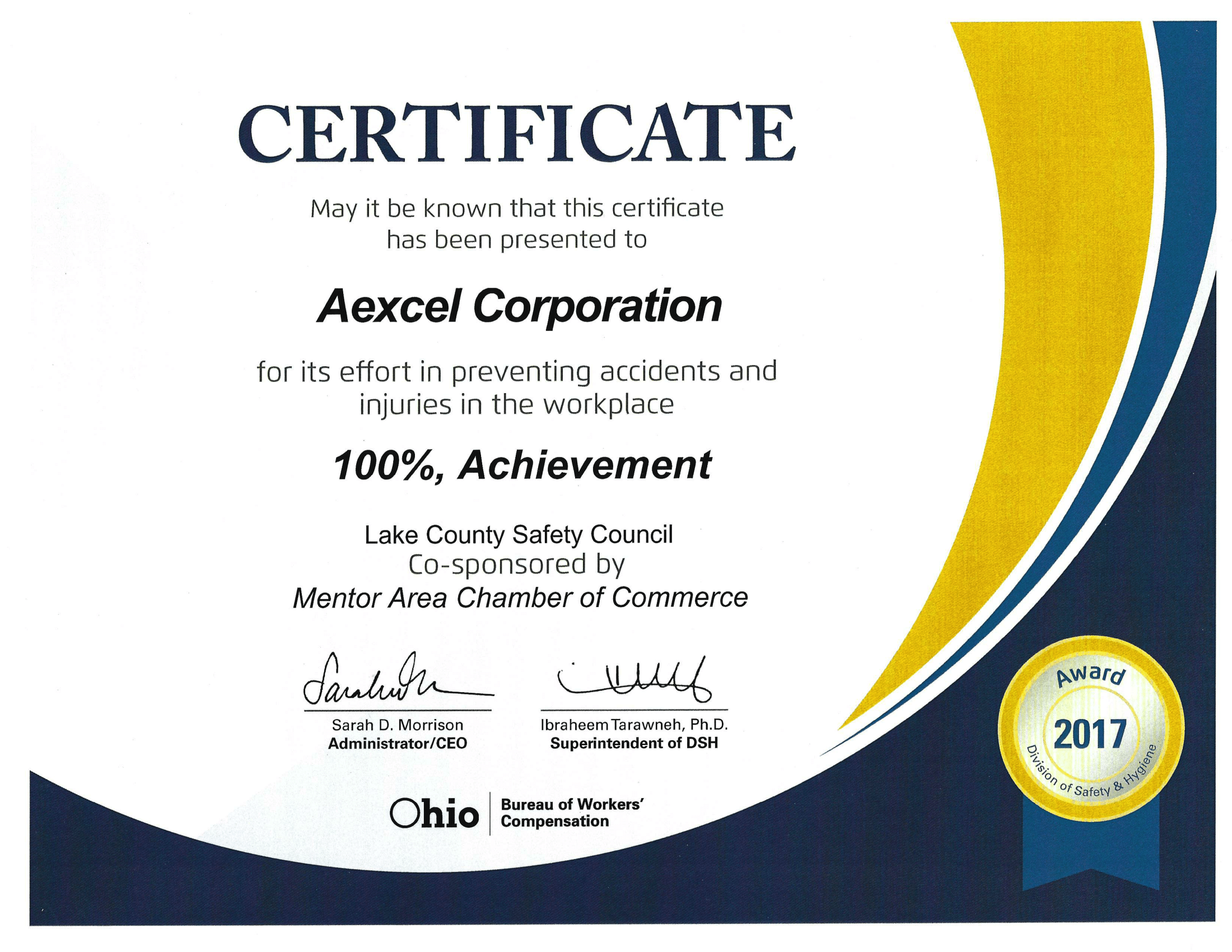 Aexcel Receives Safety Award | Aexcel